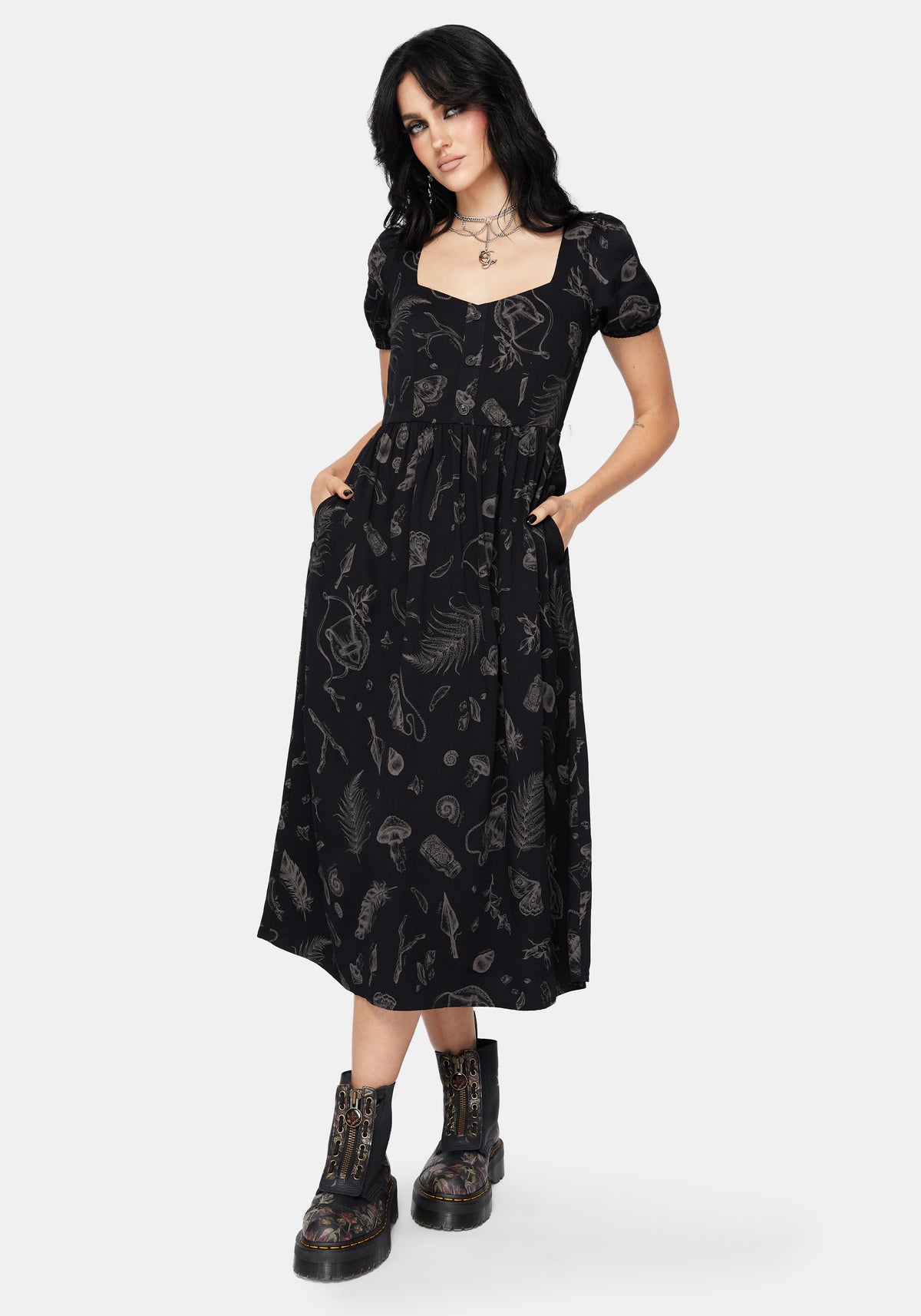 Helena Hochland Futtersuche Knopf Hoch Midi Kleid