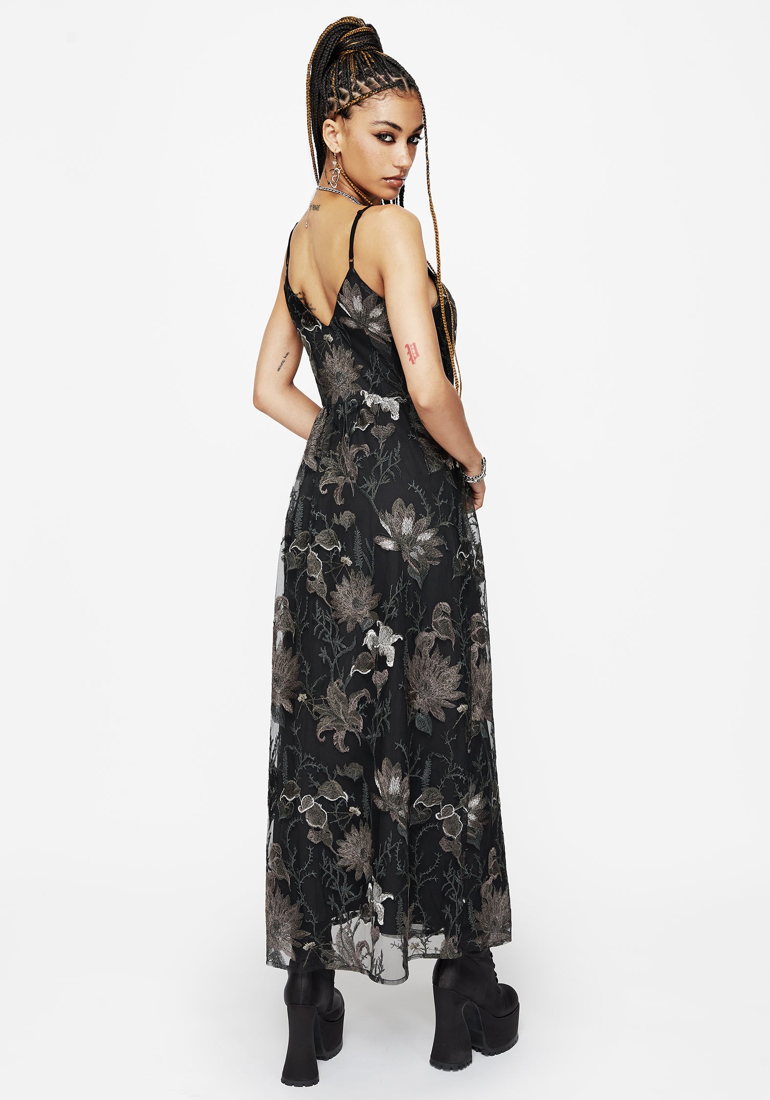 Estrid Bestickt Mesh Midaxi Cami Kleid - Silber