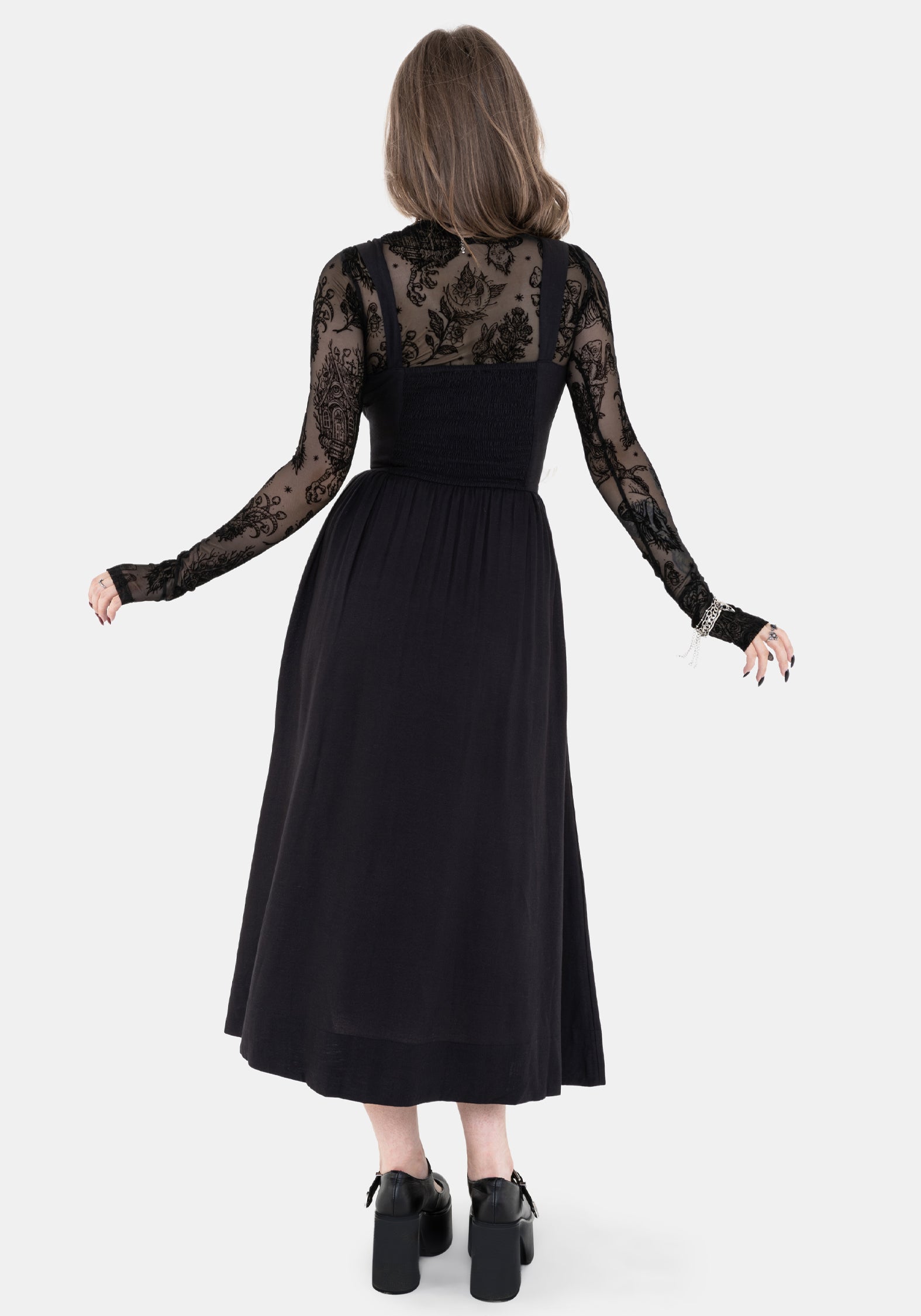 Skye Gerafft Rücken Midaxi Kleid - Schwarz