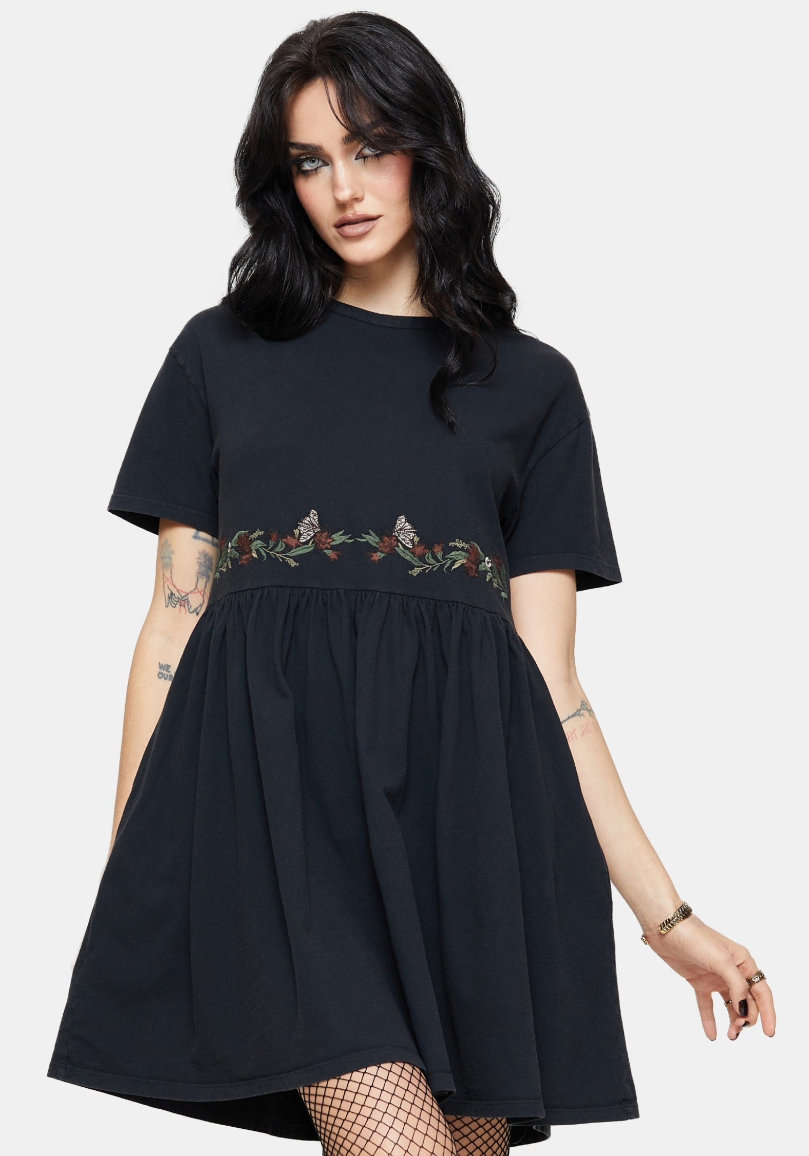 Winter Überfluss Bestickt Baumwolle Mini Skater Kleid