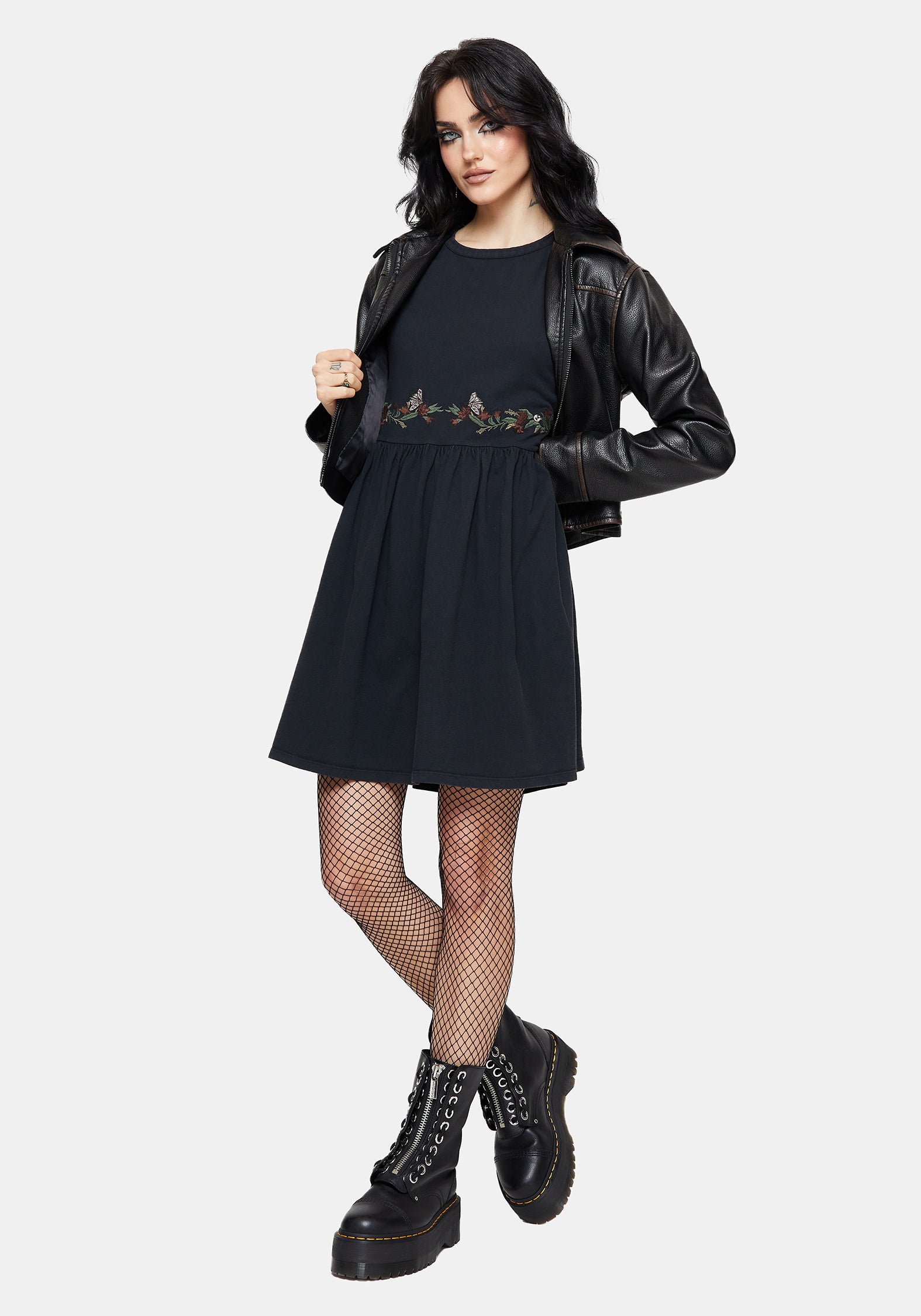 Winter Überfluss Bestickt Baumwolle Mini Skater Kleid