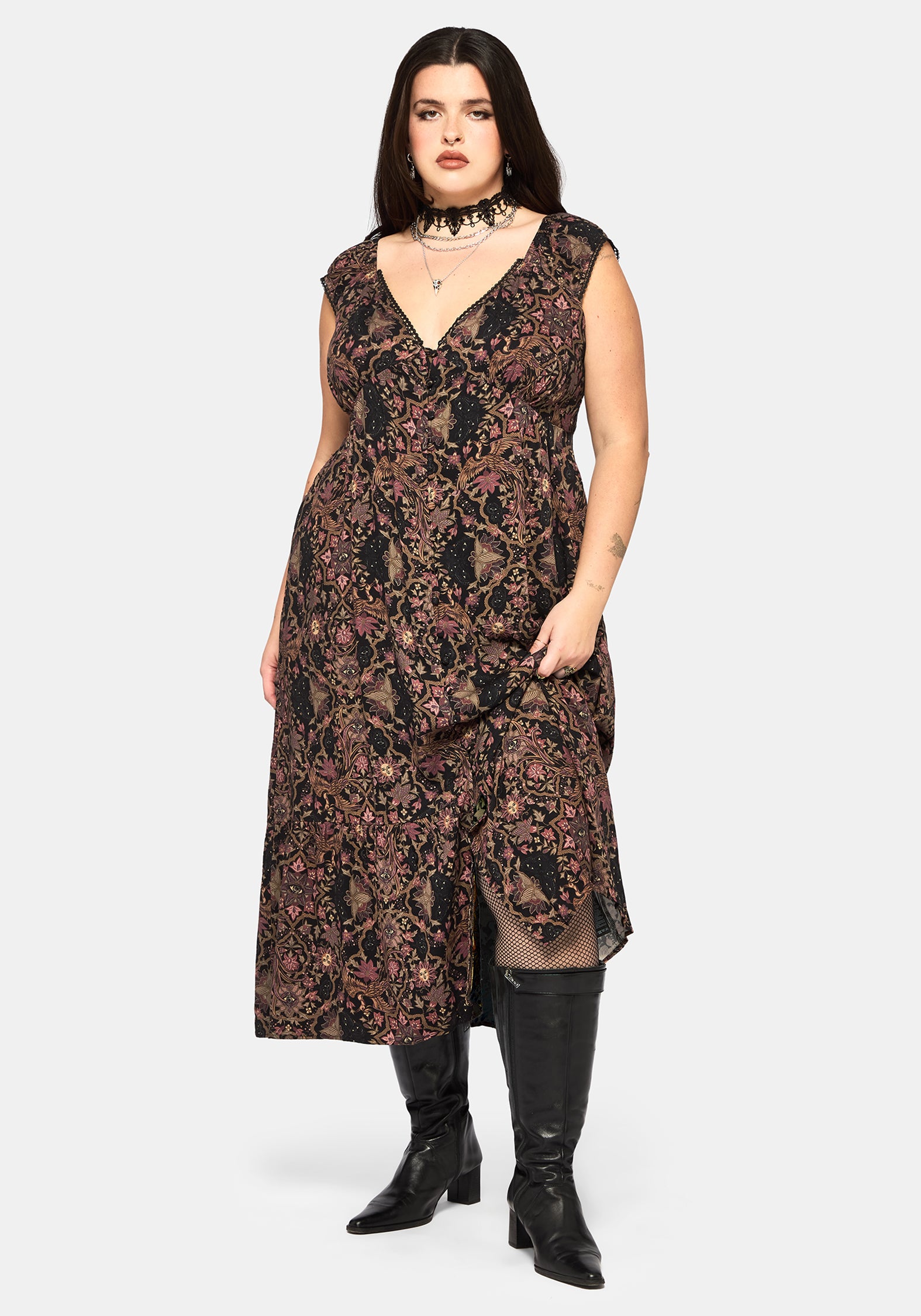 Mythos Druck Milkmaid Rüsche Midaxi Kleid
