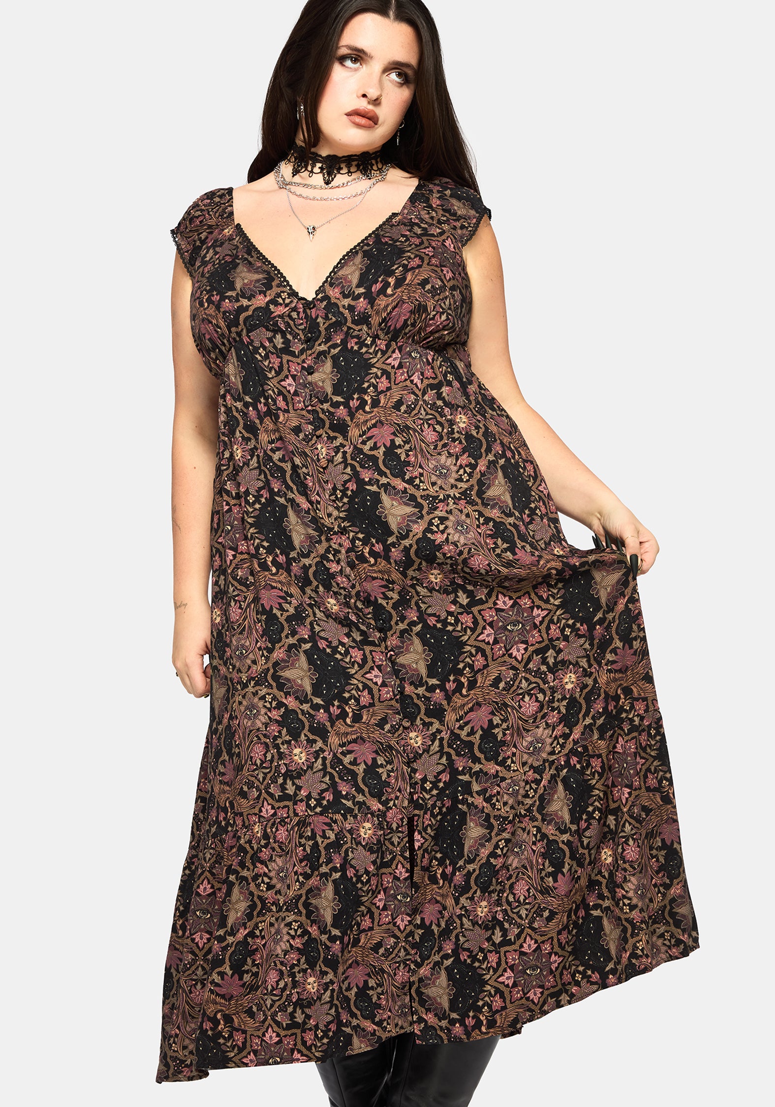 Mythos Druck Milkmaid Rüsche Midaxi Kleid