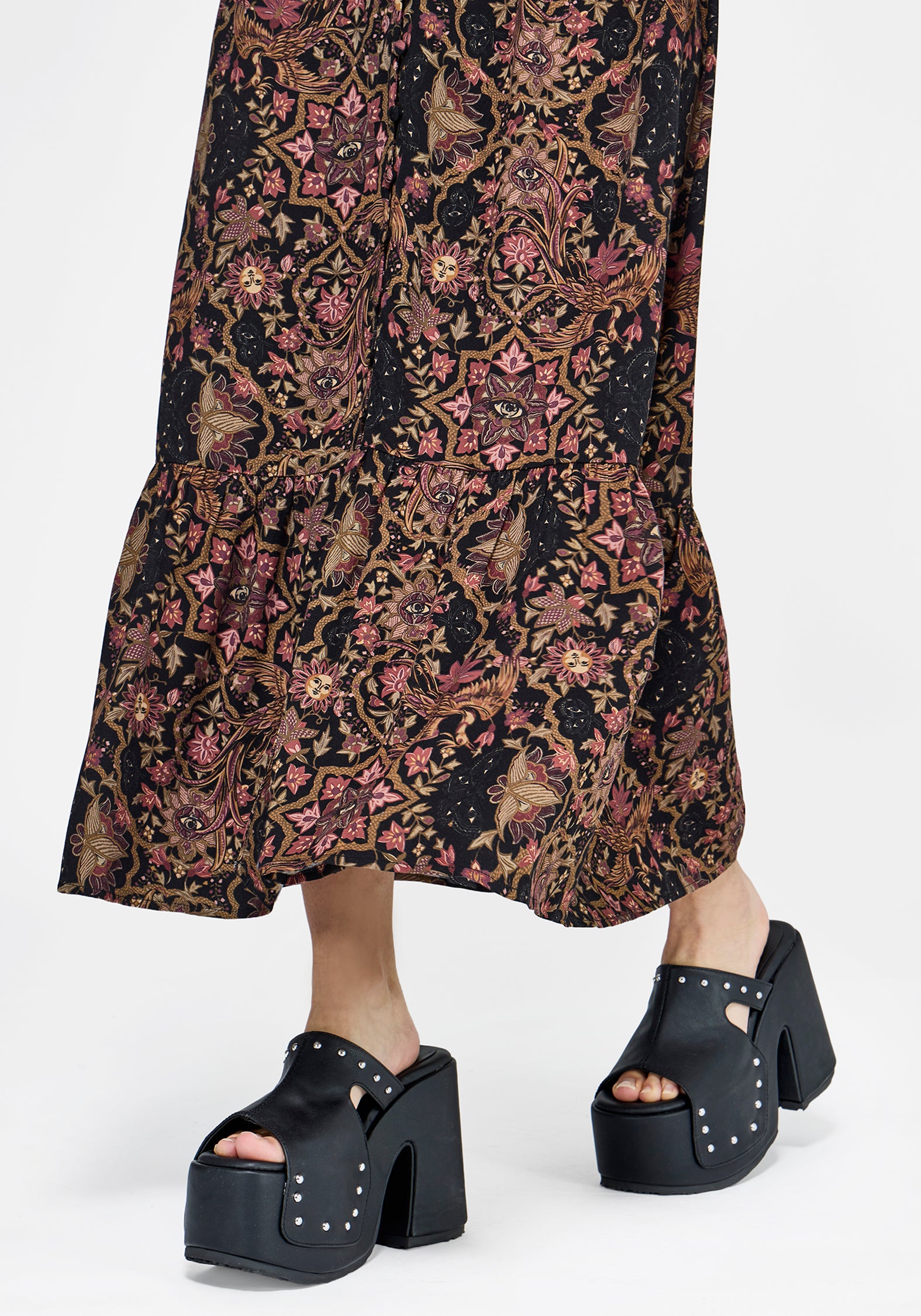 Mythos Druck Milkmaid Rüsche Midaxi Kleid