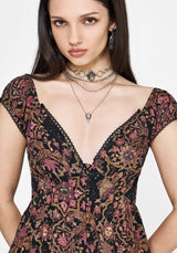 Mythos Druck Milkmaid Rüsche Midaxi Kleid