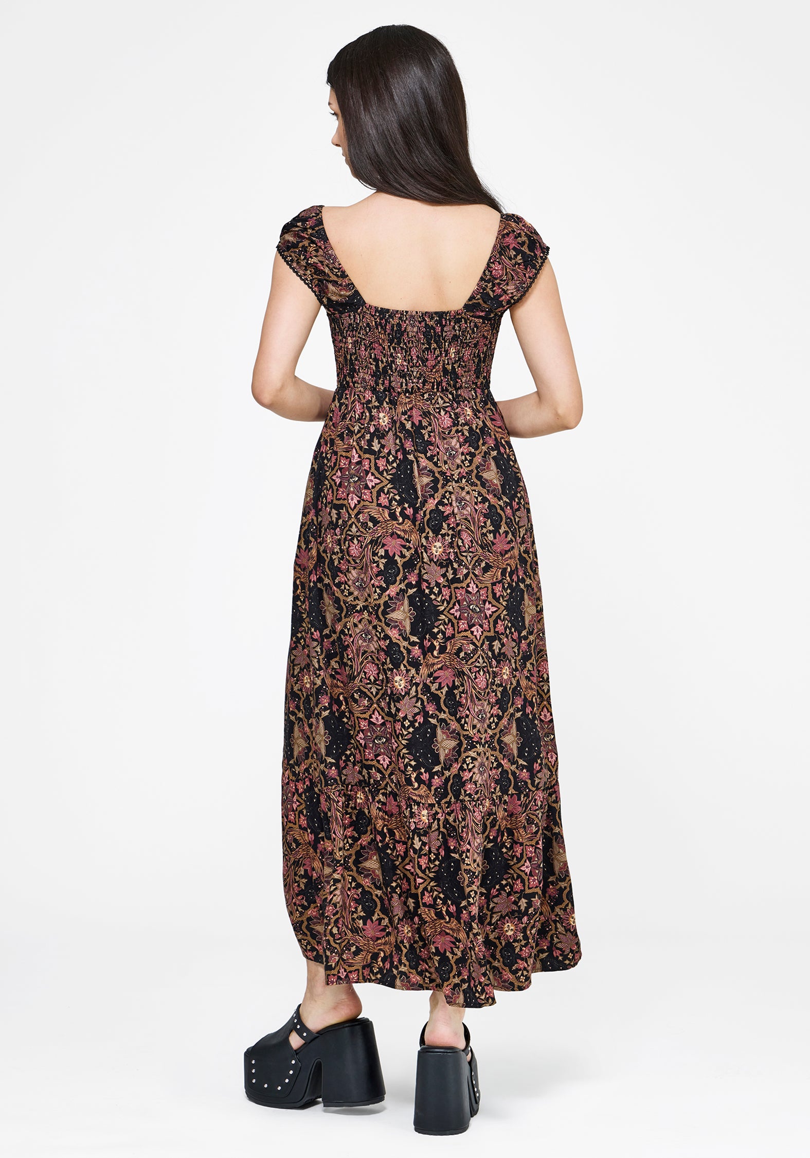 Mythos Druck Milkmaid Rüsche Midaxi Kleid