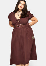 Arianwen Embroidered Puff Sleeve Midaxi Dress - Rust