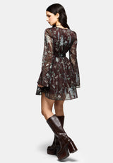 Dusha Garten Druck Knopf Hoch Chiffon Mini Kleid