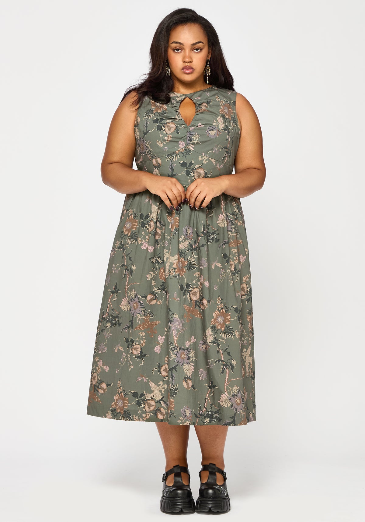 Poison Eden Druck Schnitt Raus Midi Kleid