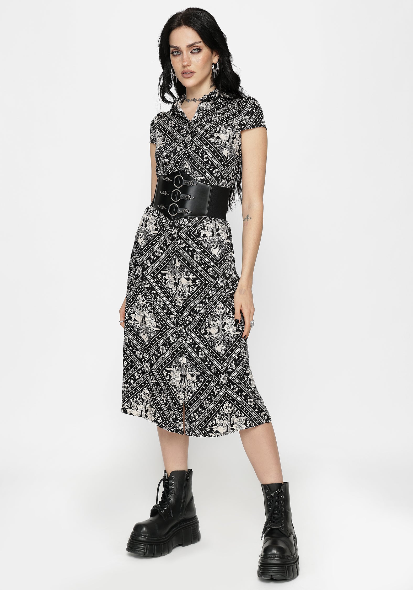 Hexweave Druck Passgenau Midi Hemd Kleid