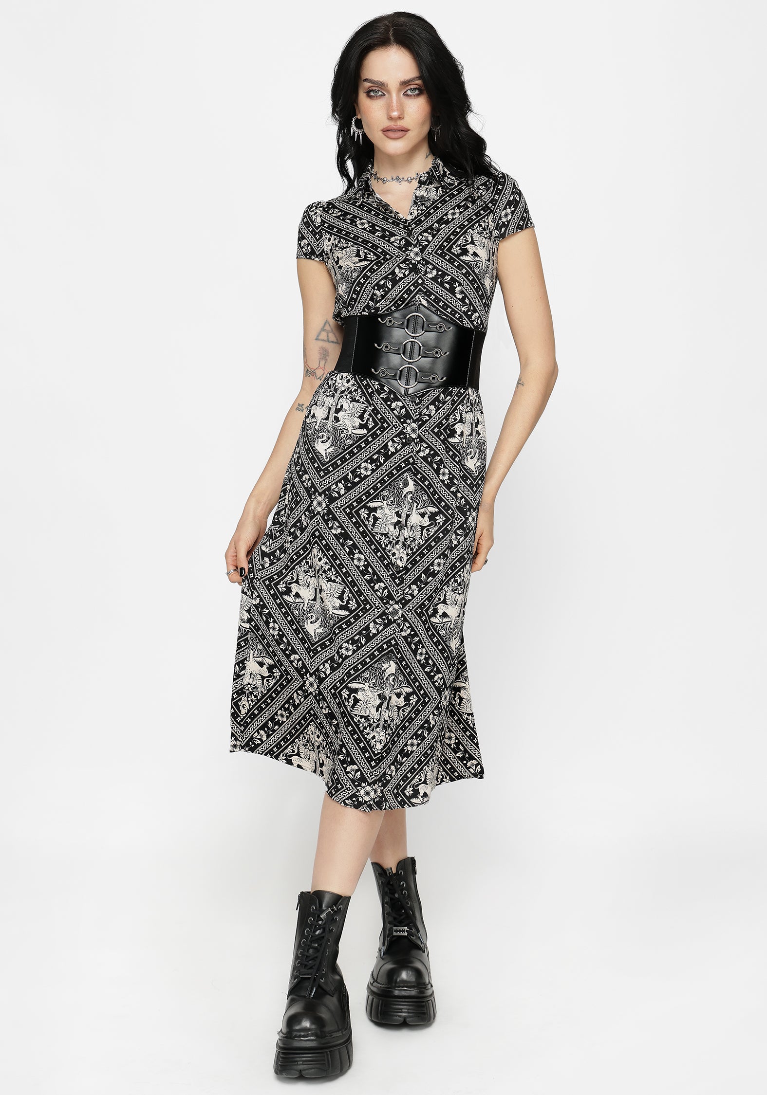 Hexweave Druck Passgenau Midi Hemd Kleid