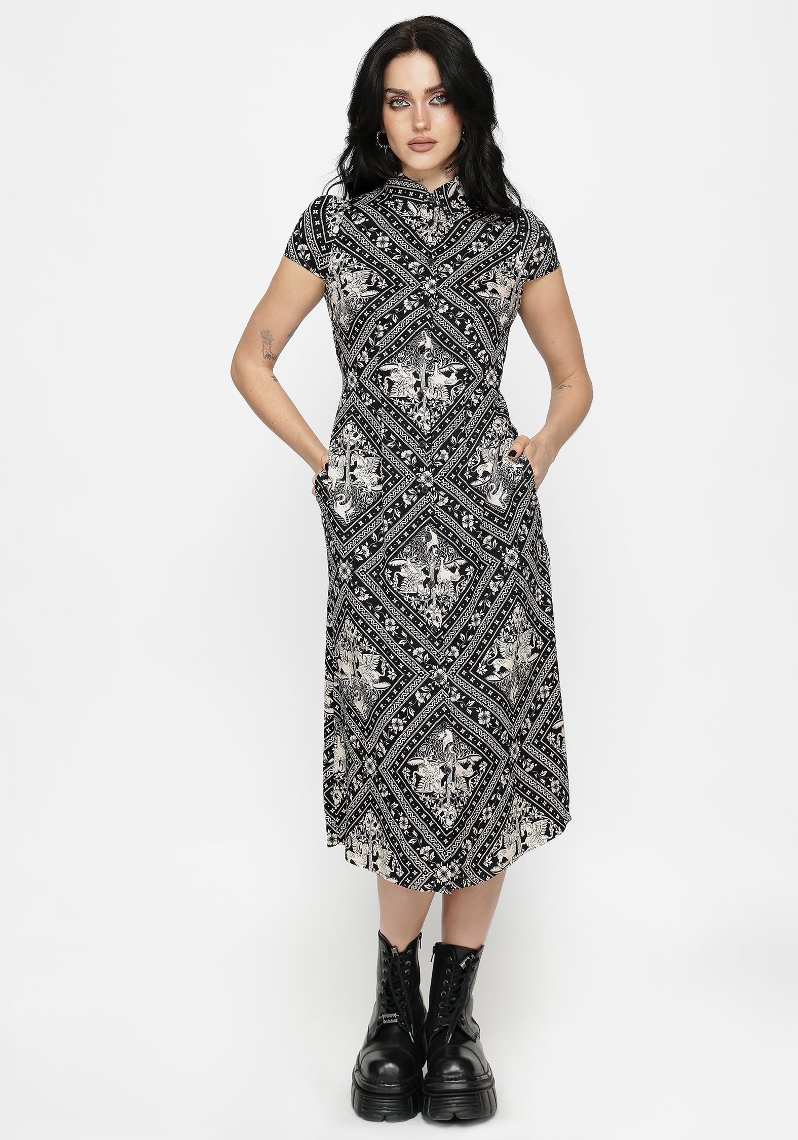 Hexweave Druck Passgenau Midi Hemd Kleid