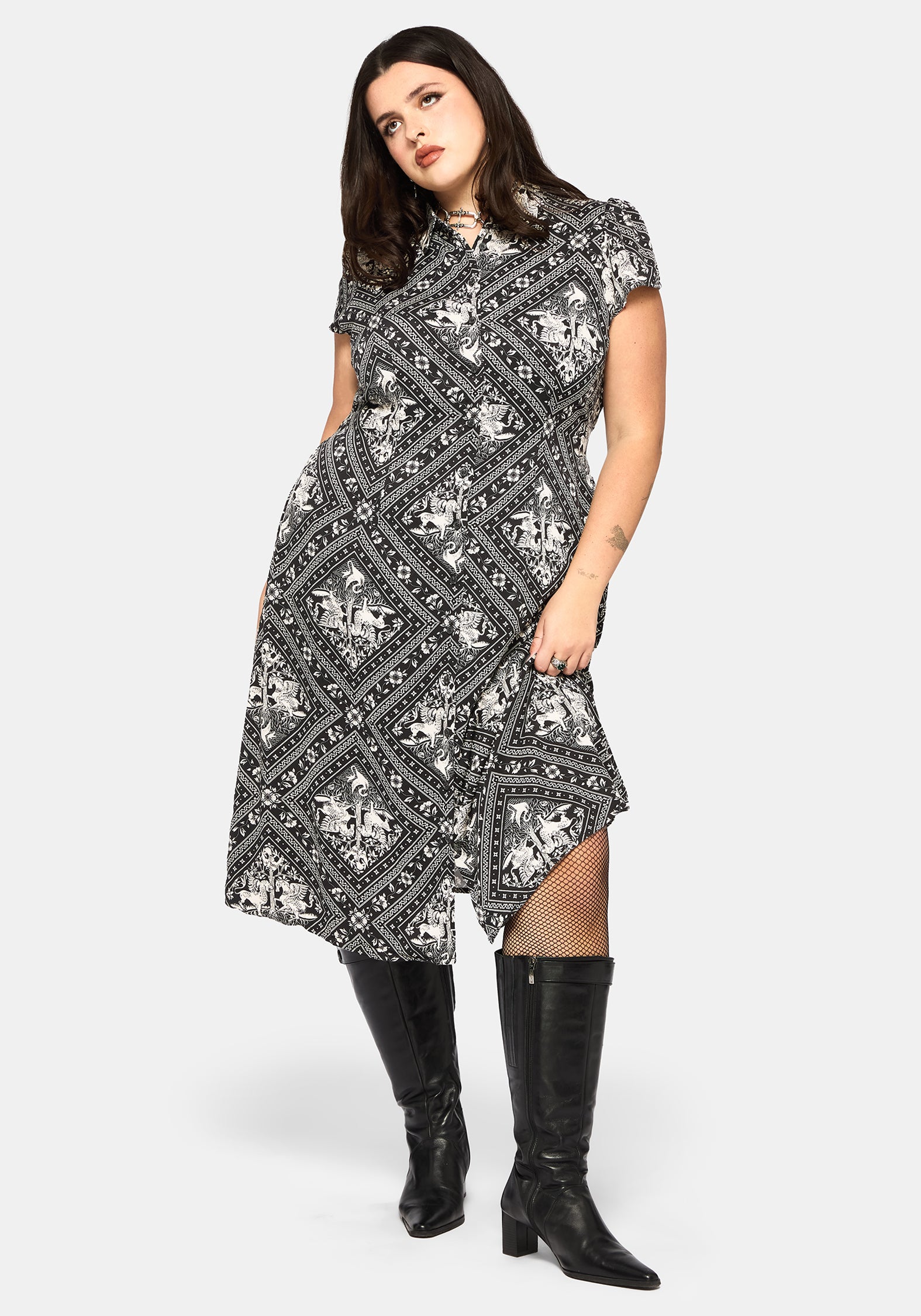 Hexweave Druck Passgenau Midi Hemd Kleid