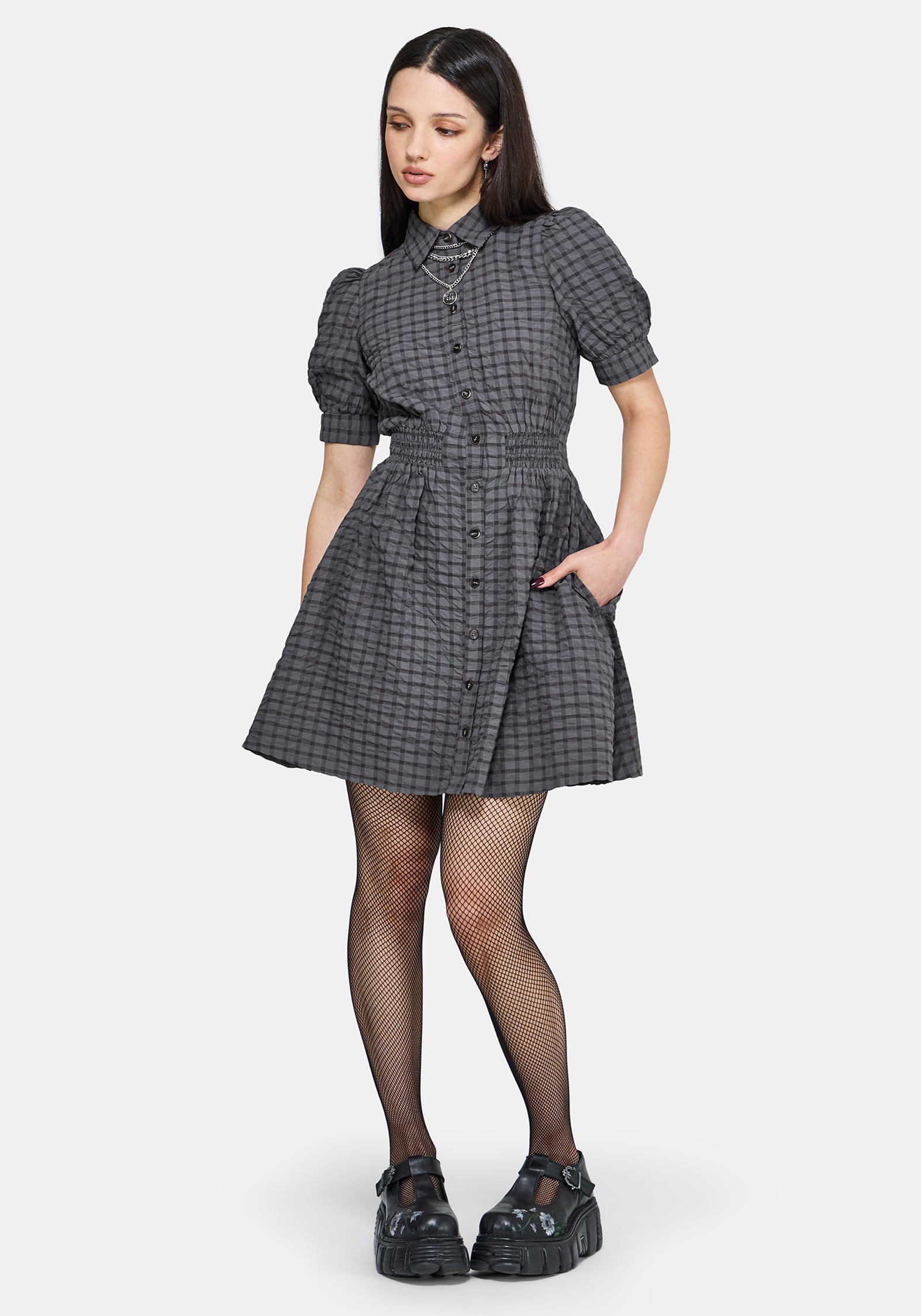 Nimira Prüfen Puffärmel Ärmel Mini Kleid