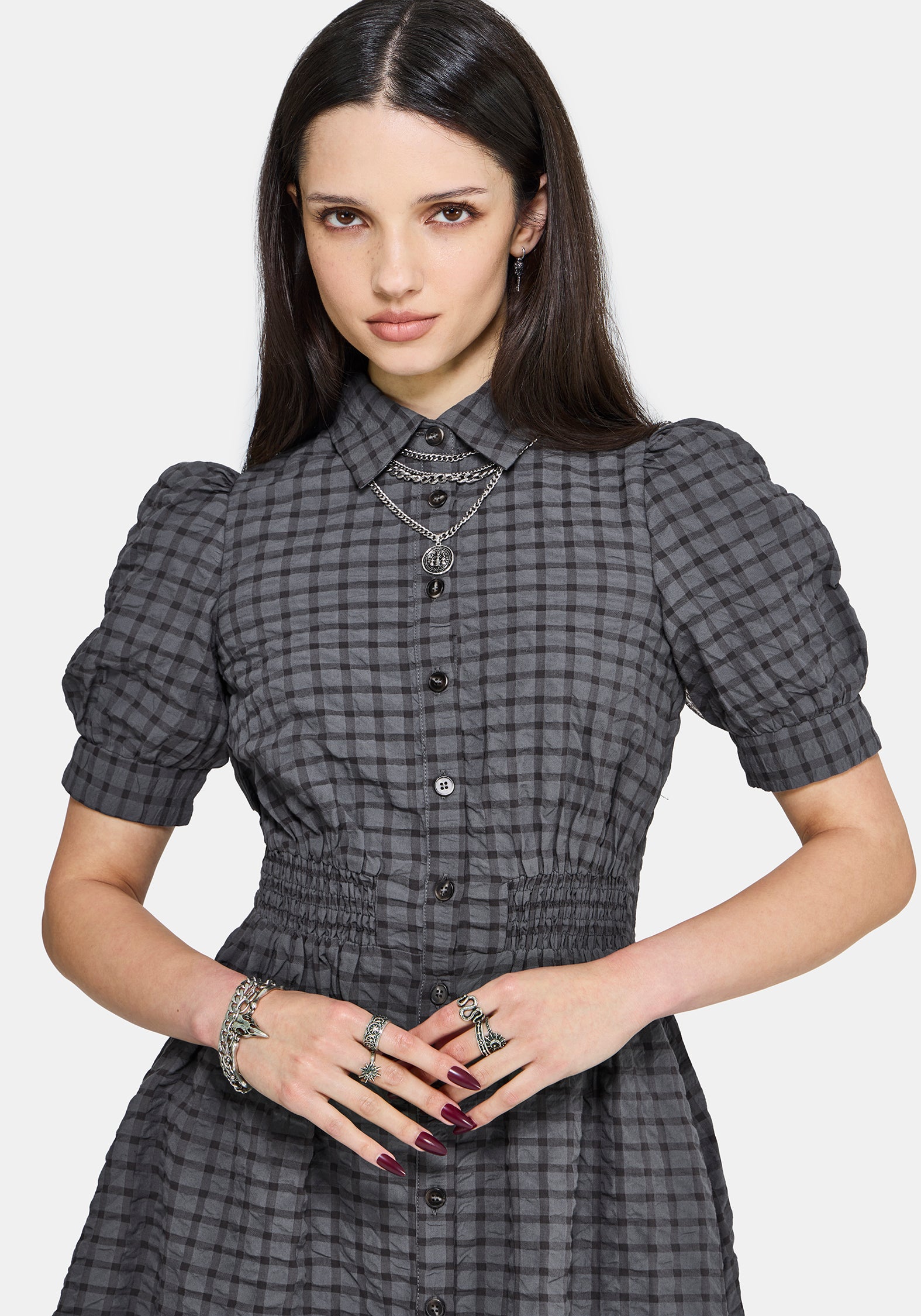 Nimira Prüfen Puffärmel Ärmel Mini Kleid