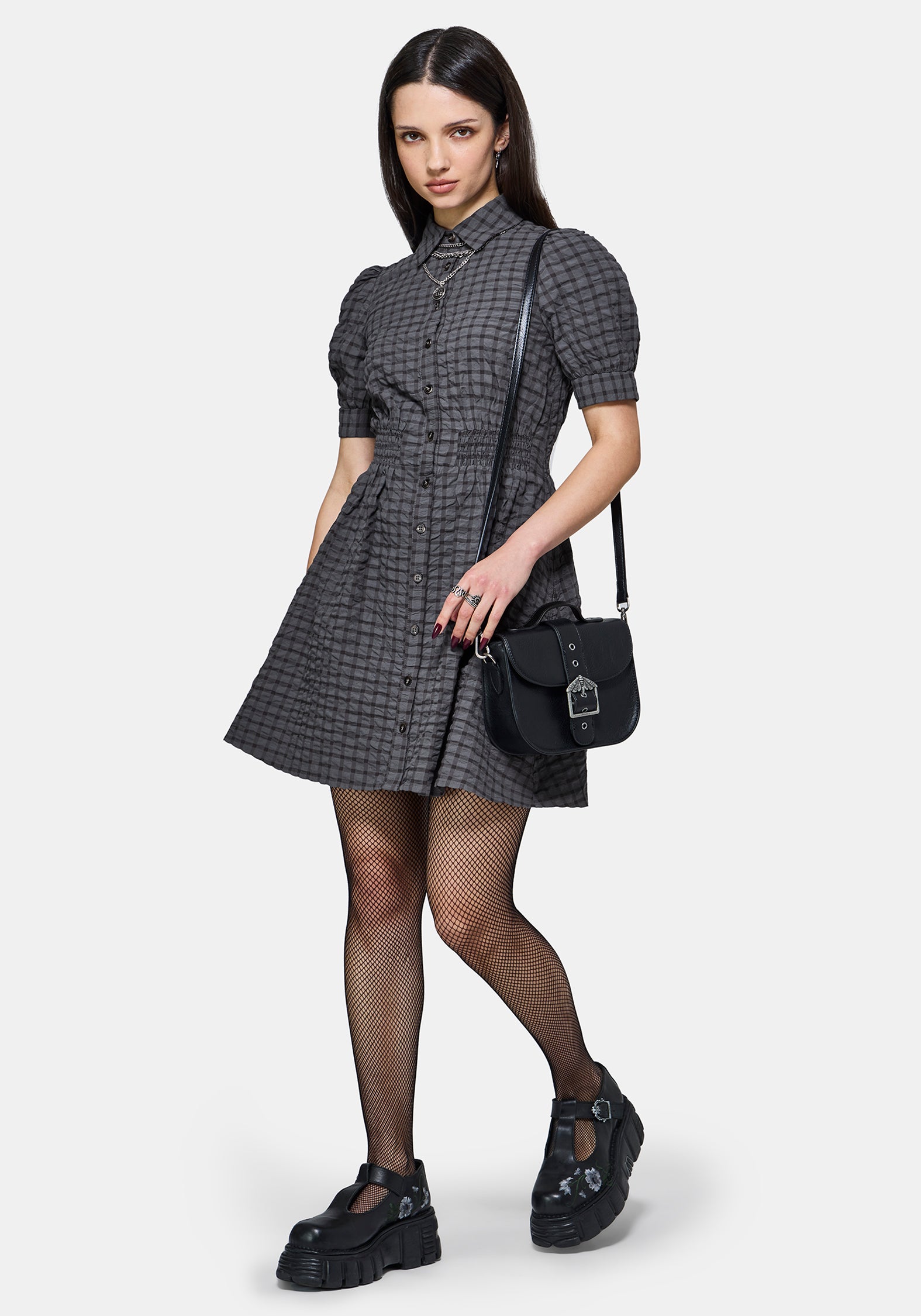 Nimira Prüfen Puffärmel Ärmel Mini Kleid
