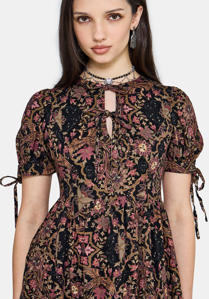 Mythos Print Tie Front Mini Dress – Disturbia