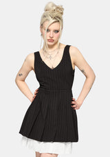 Sabrina Striped Pleated Tie Side Pinafore Dress