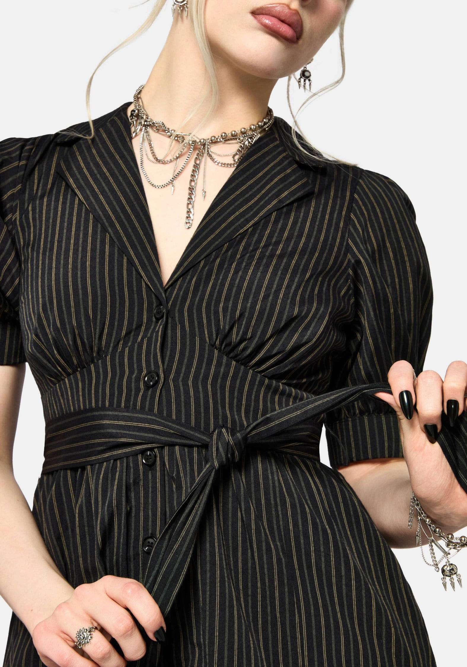 Jenna Streifen Baumwolle Krawatte Midi Kleid