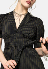 Jenna Streifen Baumwolle Krawatte Midi Kleid