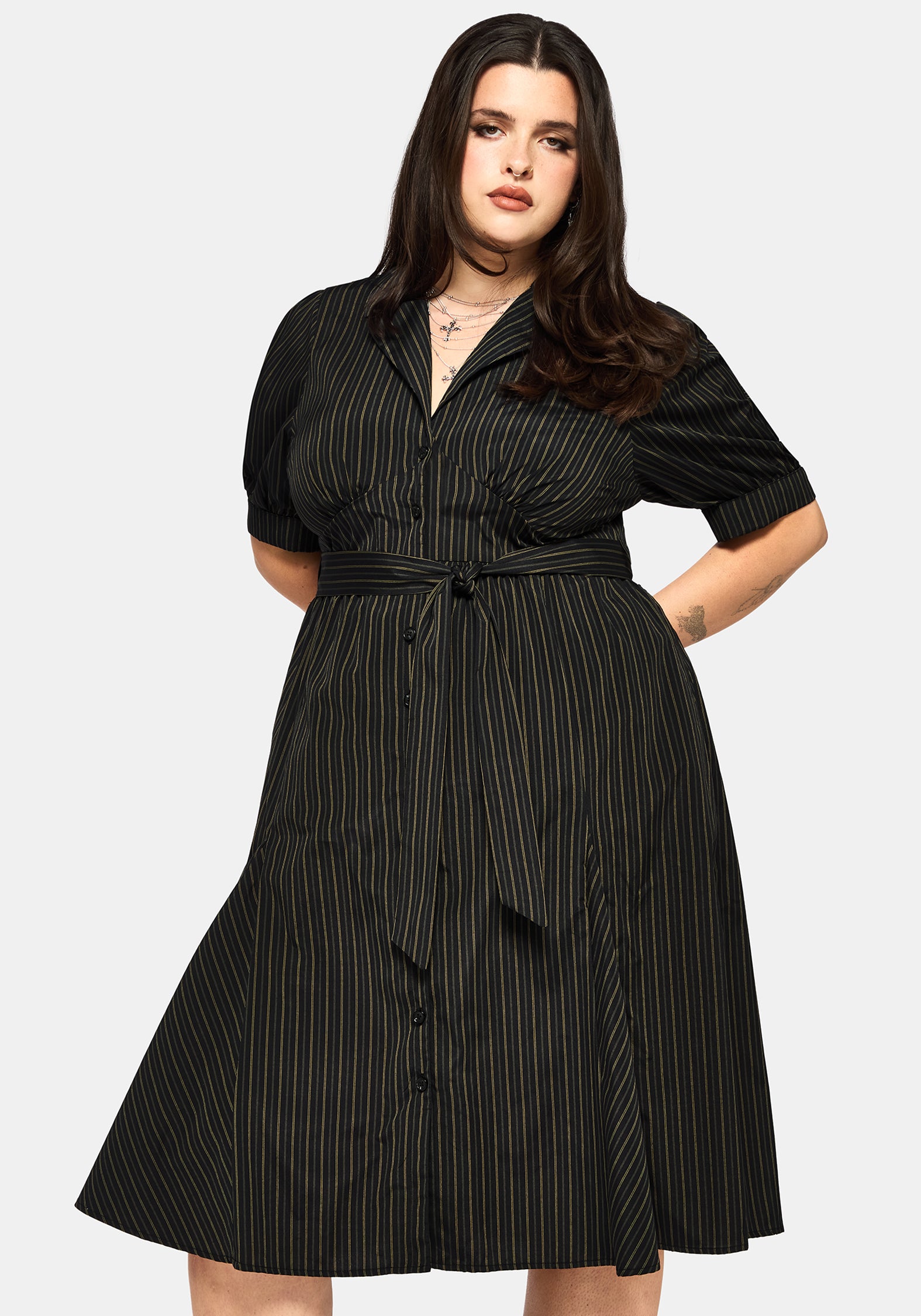 Jenna Streifen Baumwolle Krawatte Midi Kleid