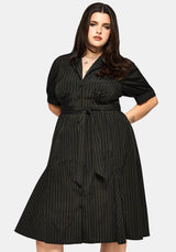 Jenna Streifen Baumwolle Krawatte Midi Kleid