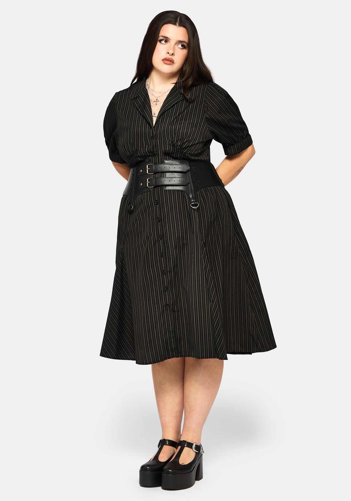Jenna Streifen Baumwolle Krawatte Midi Kleid