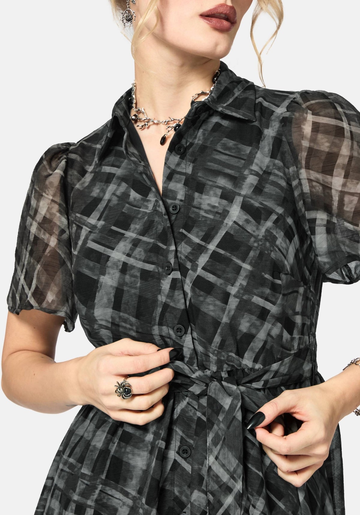 Rhoswen Checked Taschentuch Saum Midaxi Hemd Kleid