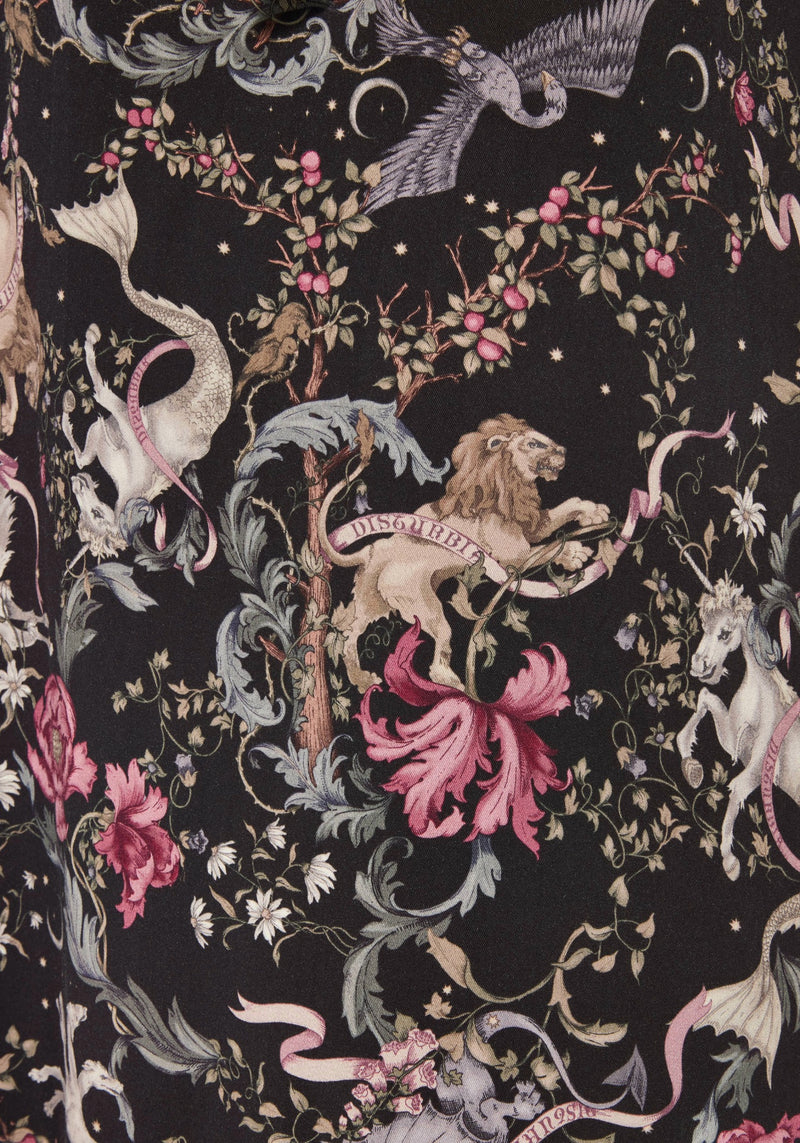 Merunicorn Enchanted Forest Print Puff Sleeve Midi Dress