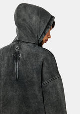 Aelin Schwert Applikation Kapuze Pullover Kleid - Schwarz