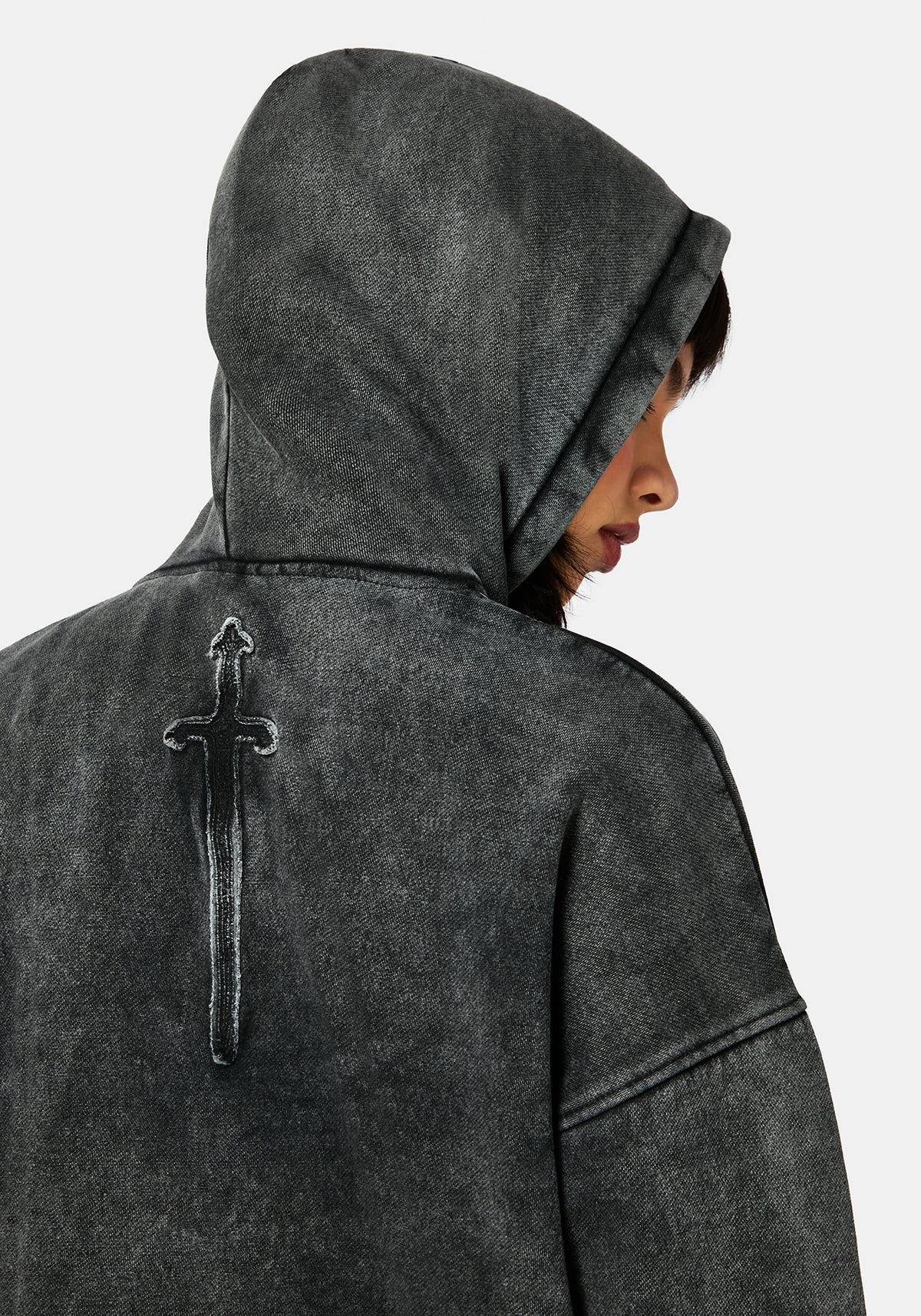 Aelin Schwert Applikation Kapuze Pullover Kleid - Schwarz