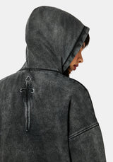 Aelin Schwert Applikation Kapuze Pullover Kleid - Schwarz