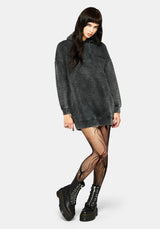 Aelin Schwert Applikation Kapuze Pullover Kleid - Schwarz