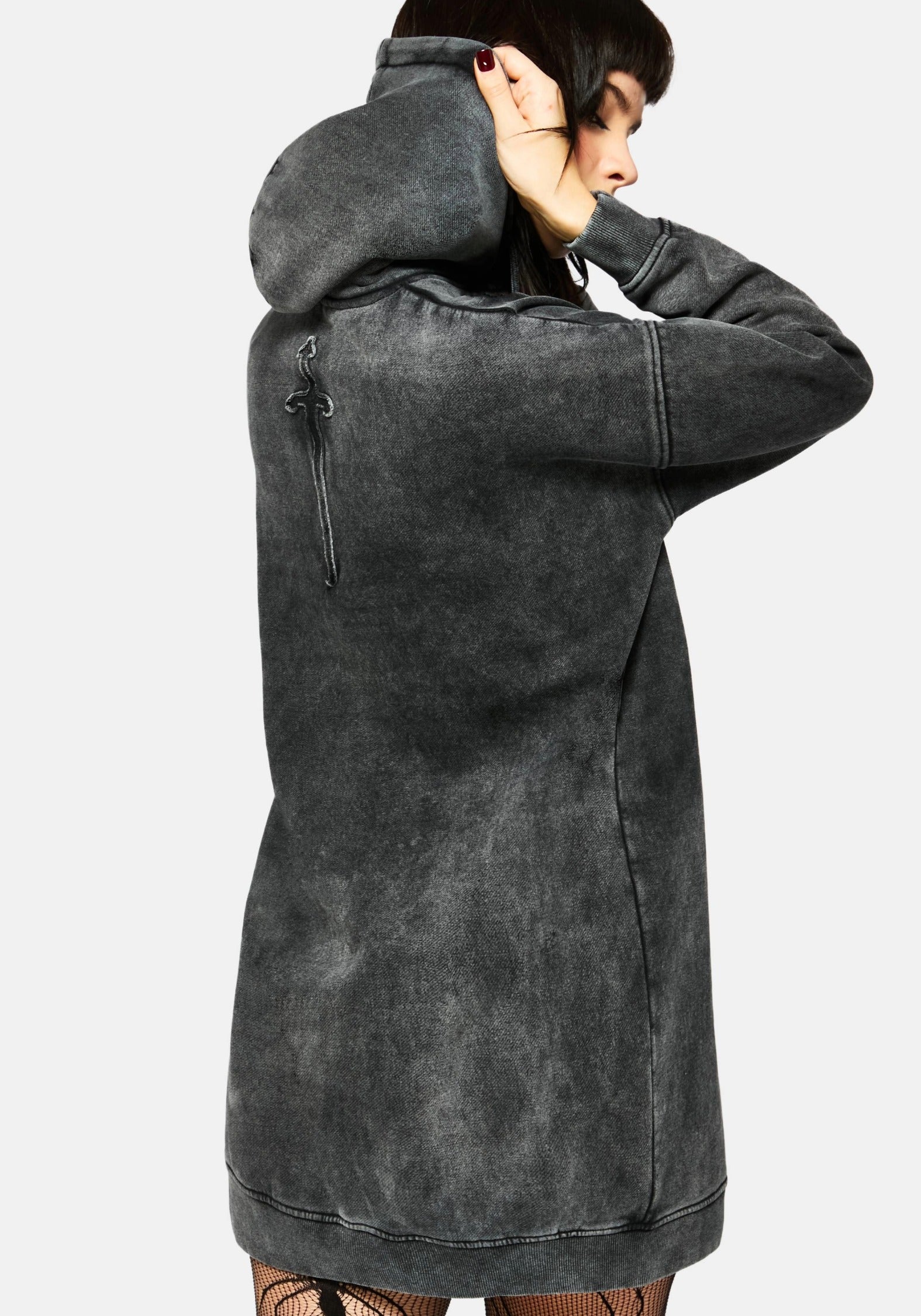 Aelin Sword Applique Hooded Sweater Dress - Black