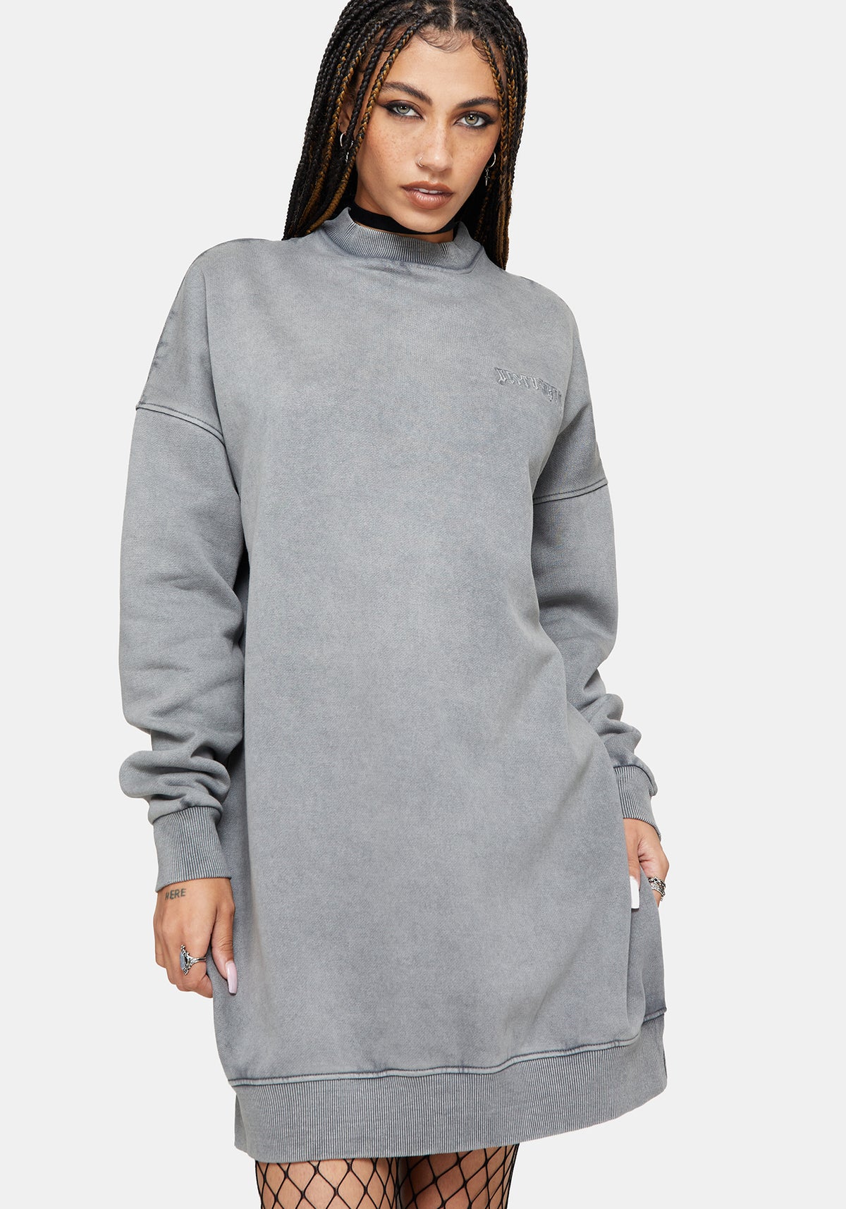 Aelin Schwert Applikation Pullover Kleid - Grau