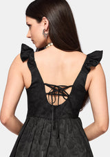 Elaria Jacquard Tie Back Tiered Babydoll Mini Dress