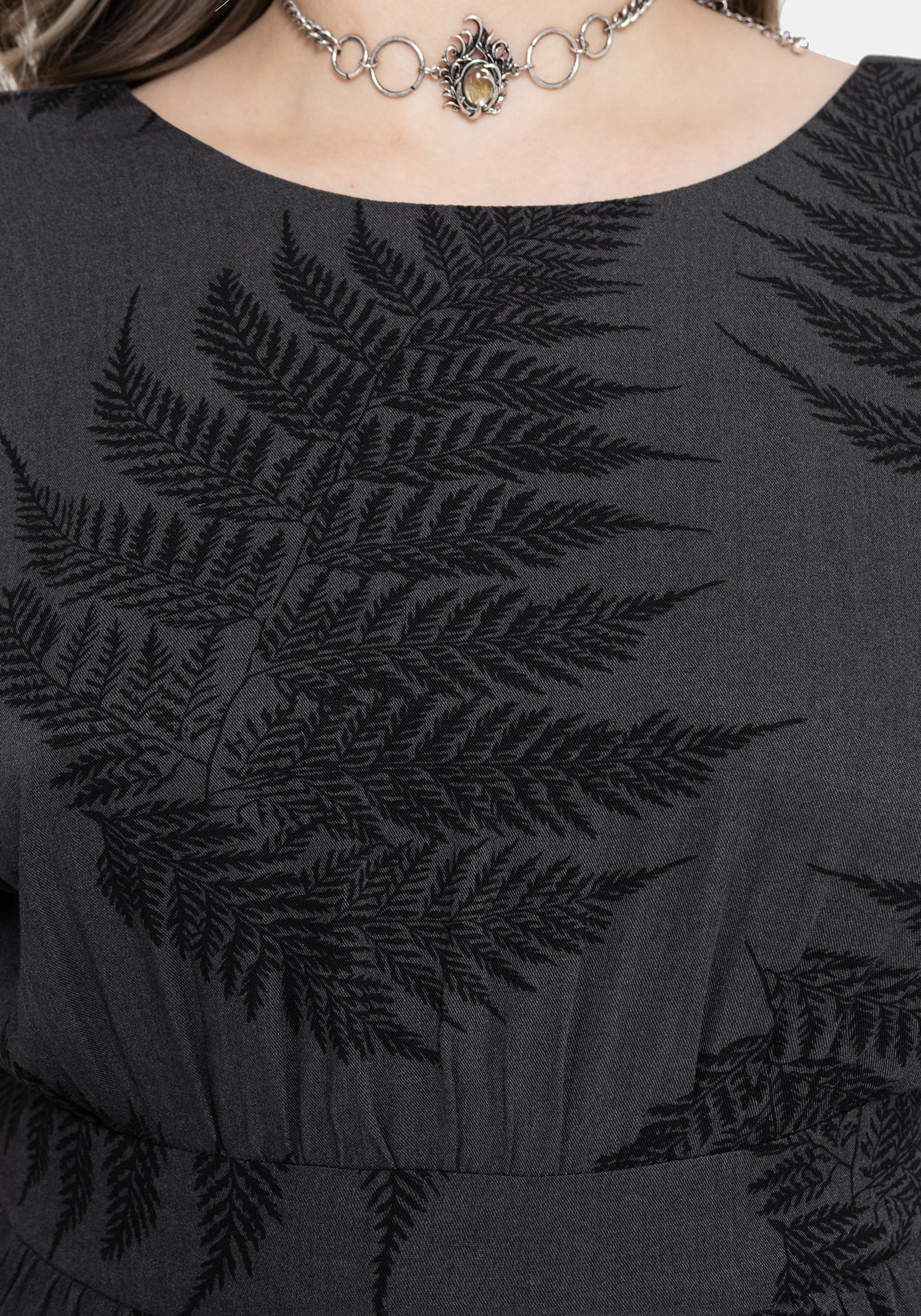 Ruin Fern Printed Tie Back Mini Dress - Grey