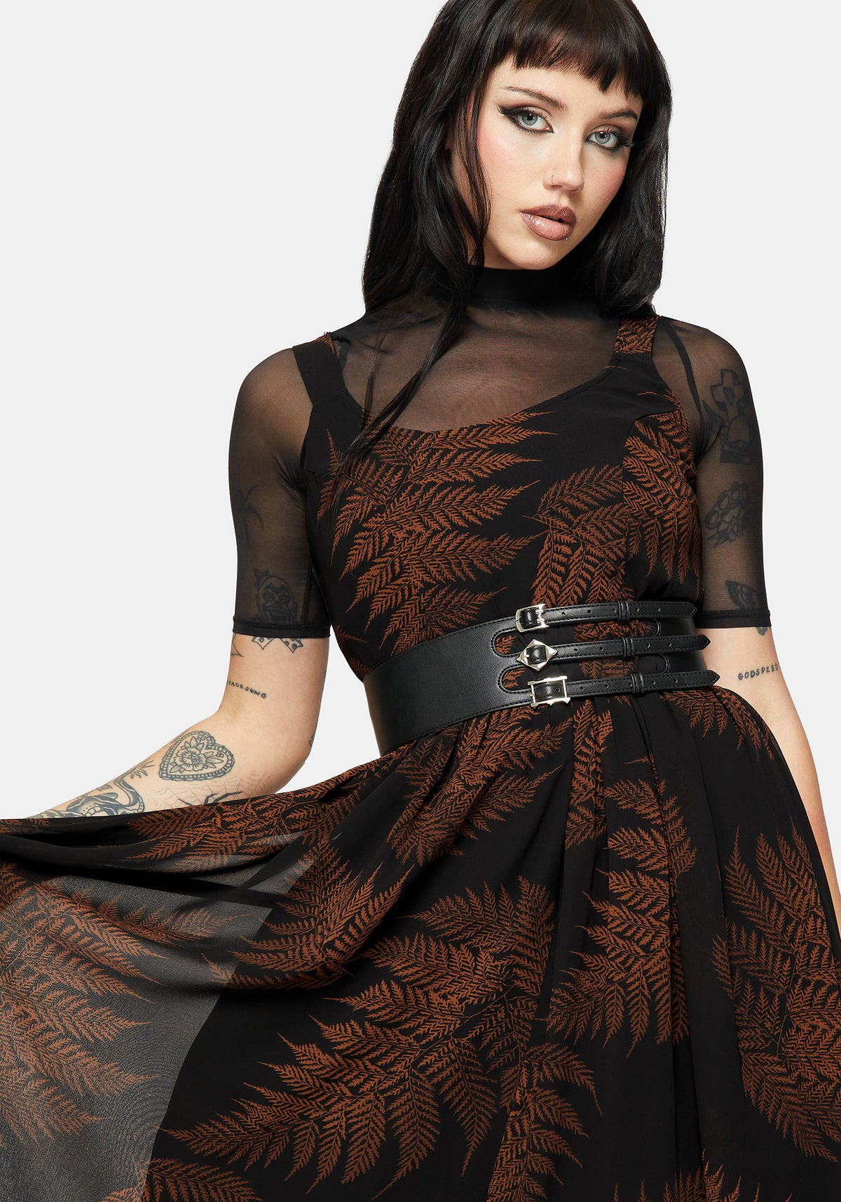 Ruin Farn Chiffon Taschentuch Saum Midaxi Kleid