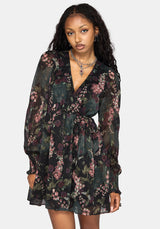 Noctua Chiffon Wrap Long Sleeve Mini Dress