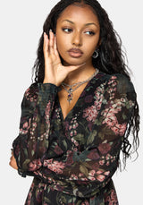 Noctua Chiffon Wrap Long Sleeve Mini Dress
