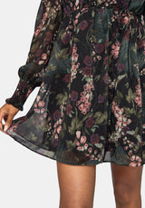 Noctua Chiffon Wrap Long Sleeve Mini Dress