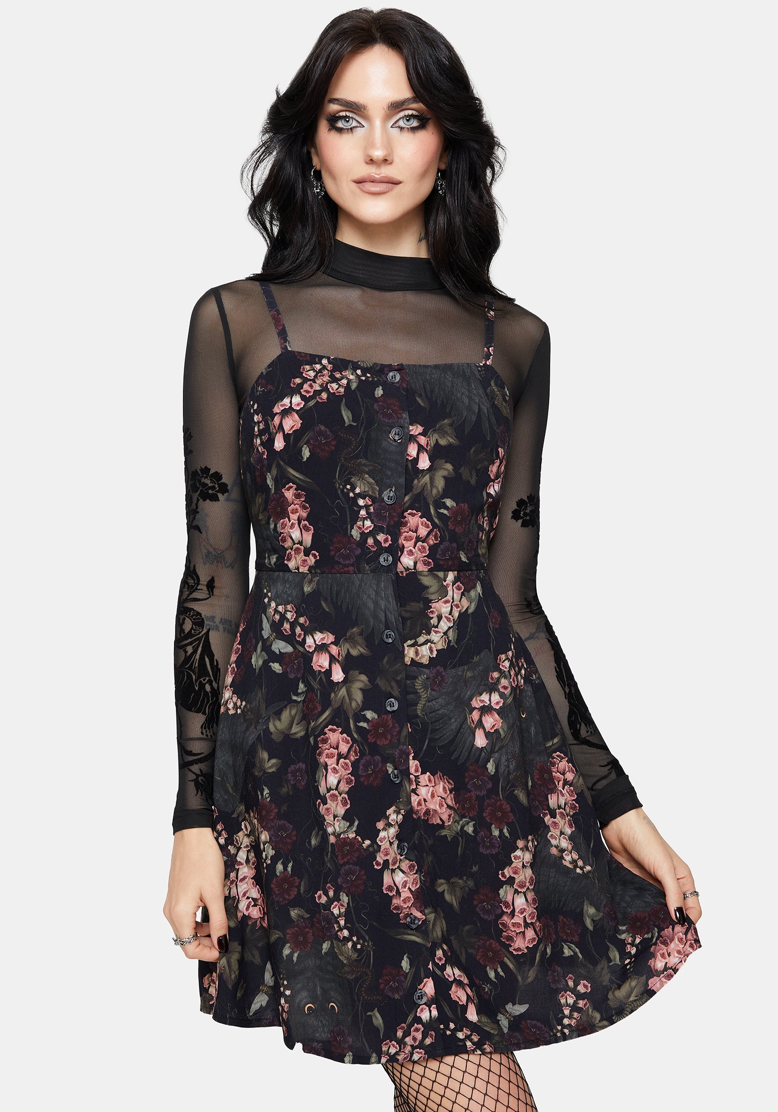 Tessa Beflockt Mesh Lang Mit Ärmeln Body