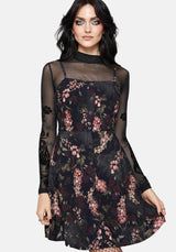 Noctua Midnight Owl Foxglove Printed Button Up Cami Mini Dress