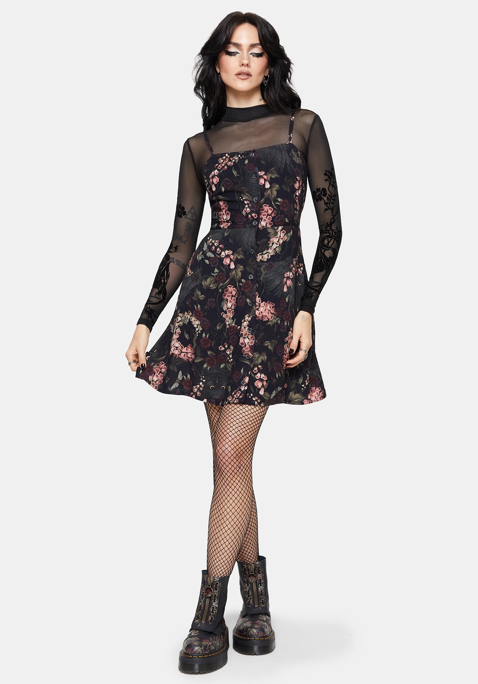 Noctua Eule Fingerhut Bedruckt Knopf Hoch Cami Mini Kleid