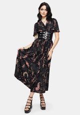 Noctua Midnight Owl Foxglove Printed Wrap Midaxi Shirt Dress
