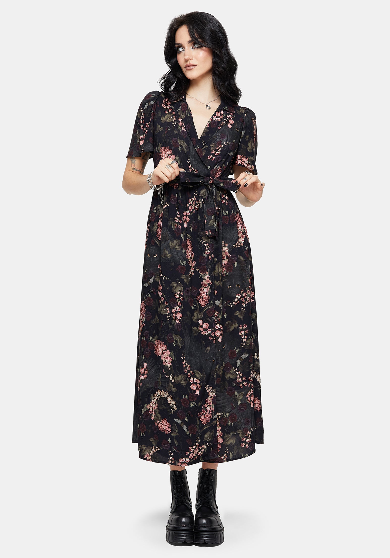 Noctua Eule Fingerhut Bedruckt Wickel Midaxi Hemd Kleid