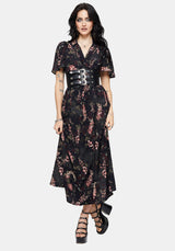Noctua Midnight Owl Foxglove Printed Wrap Midaxi Shirt Dress