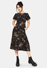 Harpyiai Print Puff Sleeve Midi Dress