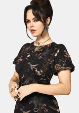 Harpyiai Print Puff Sleeve Midi Dress