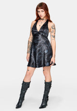 Ophion Print Satin Halterneck Mini Dress